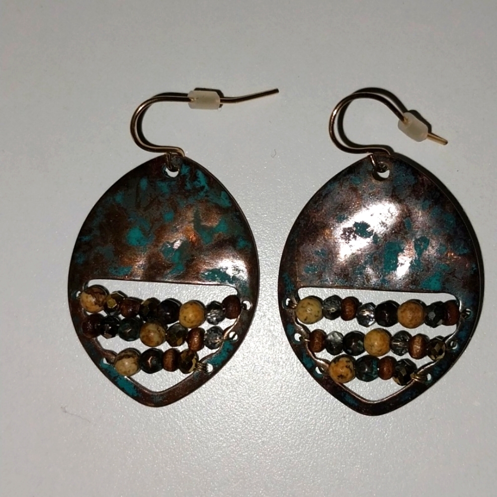 Beautiful artisan metal and bead earrings NEW